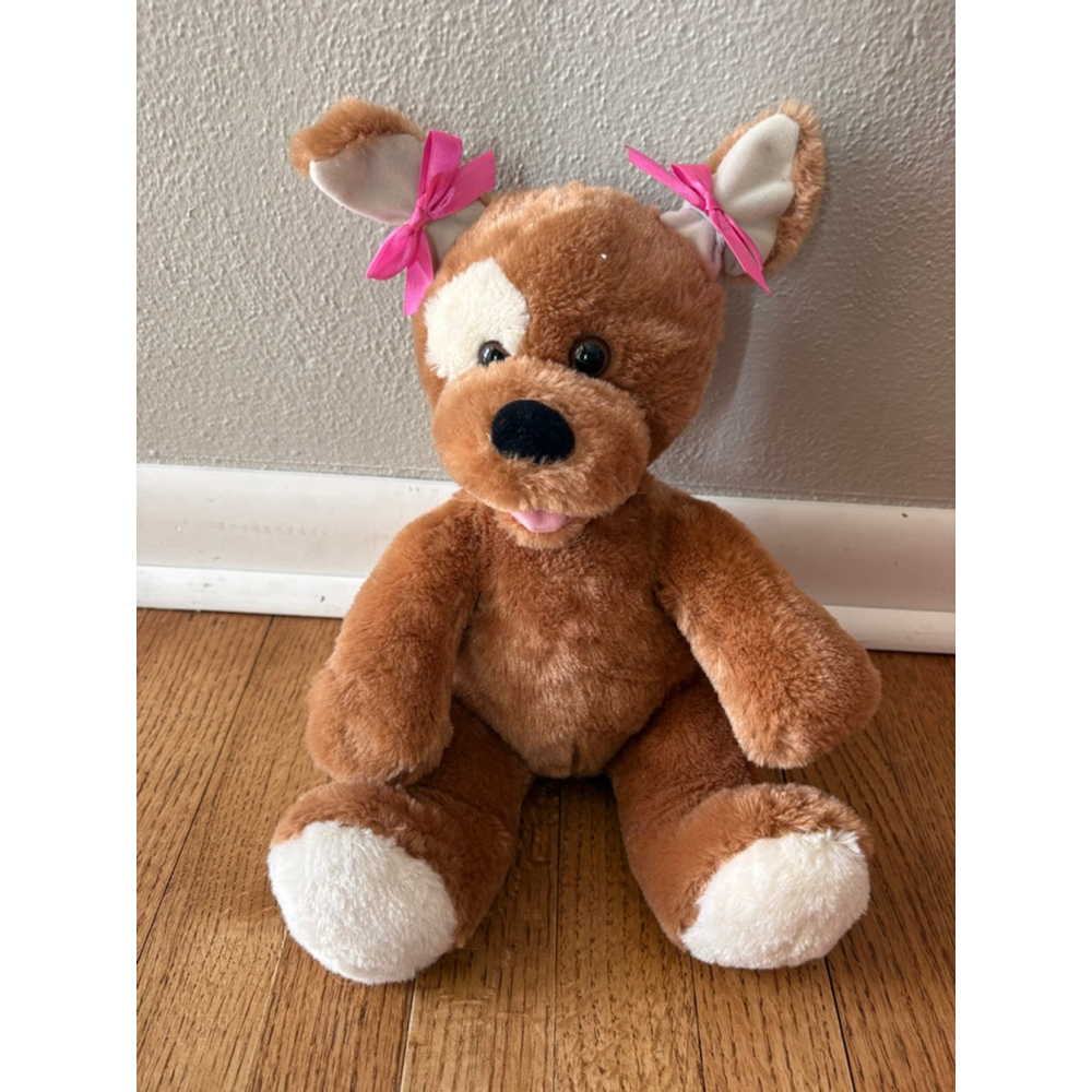 Build-A-Bear Brown Sugar Puppy Dog Plush w Pink Bows